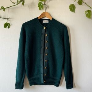 Braemar Classic Green Wool Cardigan with Gold Buttons size Small
